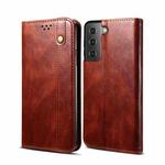 For Samsung Galaxy S22 Ultra 5G Simple Wax Crazy Horse Texture Horizontal Flip Leather Phone Case with Card Slots & Holder(Brown)
