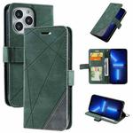 For iPhone 13 Pro Max Skin Feel Splicing Horizontal Flip Leather Phone Case (Green)