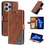For iPhone 13 Pro Max Skin Feel Splicing Horizontal Flip Leather Phone Case (Brown)