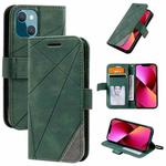 For iPhone 13 Skin Feel Splicing Horizontal Flip Leather Phone Case(Green)