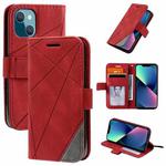 For iPhone 13 mini Skin Feel Splicing Horizontal Flip Leather Phone Case (Red)