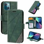 For iPhone 13 mini Skin Feel Splicing Horizontal Flip Leather Phone Case (Green)