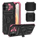 For iPhone 12 Kickstand Detachable Armband Phone Case(Pink)