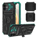For iPhone 12 Kickstand Detachable Armband Phone Case(Deep Green)