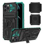 For iPhone 12 Pro Max Kickstand Detachable Armband Phone Case(Deep Green)