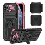 For iPhone 11 Pro Max Kickstand Detachable Armband Phone Case (Pink)