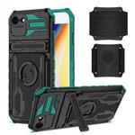 For iPhone SE 2022 / SE 2020 / 8 / 7 Kickstand Detachable Armband Phone Case(Deep Green)