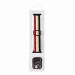 Adjustable Striped Woven Nylon Watch Band + Watch Case Set For Apple Watch Series 7 45mm/6&SE&5&4 44mm/3&2&1 42mm(Black Yellow White Red)