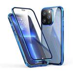 Electroplating Frame Double Sides Tempered Glass Magnetic Adsorption Phone Case For iPhone 13 Pro(Blue)