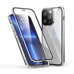 Electroplating Frame Double Sides Tempered Glass Magnetic Adsorption Phone Case For iPhone 13 Pro(Silver)