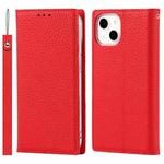 For iPhone 13 Litchi Texture Genuine Leather Phone Case With Lanyard & Holder & Card Slots & Wallet(Red)
