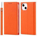 For iPhone 13 Litchi Texture Genuine Leather Phone Case With Lanyard & Holder & Card Slots & Wallet(Orange)