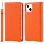 For iPhone 13 mini Litchi Texture Genuine Leather Phone Case With Lanyard & Holder & Card Slots & Wallet (Orange)