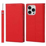 For iPhone 13 Pro Litchi Texture Genuine Leather Phone Case With Lanyard & Holder & Card Slots & Wallet (Red)