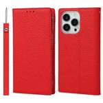 For iPhone 13 Pro Max Litchi Texture Genuine Leather Phone Case With Lanyard & Holder & Card Slots & Wallet (Red)