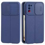 For Samsung Galaxy A02s / M02s Litchi Texture Sliding Camshield TPU Phone Case(Blue)