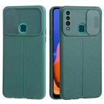 For Samsung Galaxy A20s Litchi Texture Sliding Camshield TPU Phone Case(Dark Green)