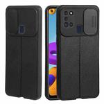 For Samsung Galaxy A21s Litchi Texture Sliding Camshield TPU Phone Case(Black)