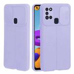 For Samsung Galaxy A21s Litchi Texture Sliding Camshield TPU Phone Case(Light Purple)