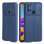 For Samsung Galaxy A21s Litchi Texture Sliding Camshield TPU Phone Case(Blue)