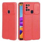 For Samsung Galaxy A21s Litchi Texture Sliding Camshield TPU Phone Case(Red)