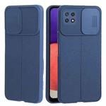 For Samsung Galaxy A22 5G Litchi Texture Sliding Camshield TPU Phone Case(Blue)