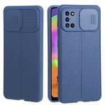 For Samsung Galaxy A31 Litchi Texture Sliding Camshield TPU Phone Case(Blue)