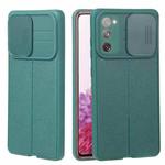 For Samsung Galaxy S20 FE Litchi Texture Sliding Camshield TPU Phone Case(Dark Green)