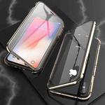 For iPhone XS Max Ultra Slim Double Sides Magnetic Adsorption Angular Frame Tempered Glass Magnet Flip Case(Bronze)