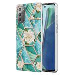 For Samsung Galaxy Note20 Electroplating Splicing Marble Flower TPU Phone Case(Blue Flower)