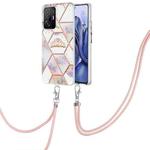 For Xiaomi Mi 11T / Mi 11T Pro Electroplating Splicing Marble Flower TPU Phone Case with Lanyard(Crown)