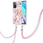 For Xiaomi Redmi 10 Electroplating Splicing Marble Flower TPU Phone Case with Lanyard(Pink Flower)