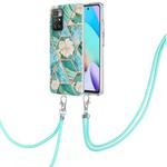 For Xiaomi Redmi 10 Electroplating Splicing Marble Flower TPU Phone Case with Lanyard(Blue Flower)