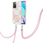 For Xiaomi Redmi 10 Electroplating Splicing Marble TPU Phone Case with Lanyard(Pink White)