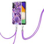 For Samsung Galaxy A13 5G Electroplating Splicing Marble TPU Phone Case with Lanyard(Dark Purple)
