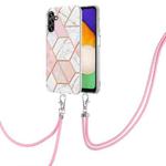 For Samsung Galaxy A13 5G Electroplating Splicing Marble TPU Phone Case with Lanyard(Pink White)