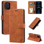 For iPhone 12 Pro Max Skin Feel Anti-theft Brush Horizontal Flip Leather Phone Case(Brown)