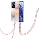 For Xiaomi Redmi 10 Electroplating IMD TPU Phone Case with Lanyard(White Marble)