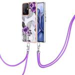For Xiaomi Redmi 10 Electroplating IMD TPU Phone Case with Lanyard(Purple Flower)