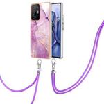 For Xiaomi Mi 11T / Mi 11T Pro Electroplating Marble IMD TPU Phone Case with Lanyard(Purple 001)