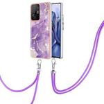 For Xiaomi Mi 11T / Mi 11T Pro Electroplating Marble IMD TPU Phone Case with Lanyard(Purple 002)