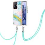 For Xiaomi Mi 11T / Mi 11T Pro Electroplating Marble IMD TPU Phone Case with Lanyard(Green 004)