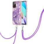 For Xiaomi Redmi 10 Electroplating Marble IMD TPU Phone Case with Lanyard(Purple 002)