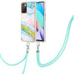 For Xiaomi Redmi 10 Electroplating Marble IMD TPU Phone Case with Lanyard(Green 004)