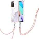 For Xiaomi Redmi 10 Electroplating Marble IMD TPU Phone Case with Lanyard(White 006)