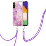 For Samsung Galaxy A13 5G Electroplating Marble IMD TPU Phone Case with Lanyard(Purple 001)