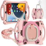 Cute Cat King Kids Shockproof Silicone Tablet Case with Holder & Shoulder Strap & Handle For iPad 10.2 2019 / 2020 / 2021 / Pro 10.5(Pink)