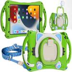 Cute Cat King Kids Shockproof Silicone Tablet Case with Holder & Shoulder Strap & Handle For iPad 10.2 2019 / 2020 / 2021 / Pro 10.5(Green)