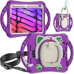 For iPad mini 6 Cute Cat King Kids Shockproof Silicone Tablet Case with Holder & Shoulder Strap & Handle(Purple)