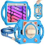 For iPad mini 6 Cute Cat King Kids Shockproof Silicone Tablet Case with Holder & Shoulder Strap & Handle(Light Blue)